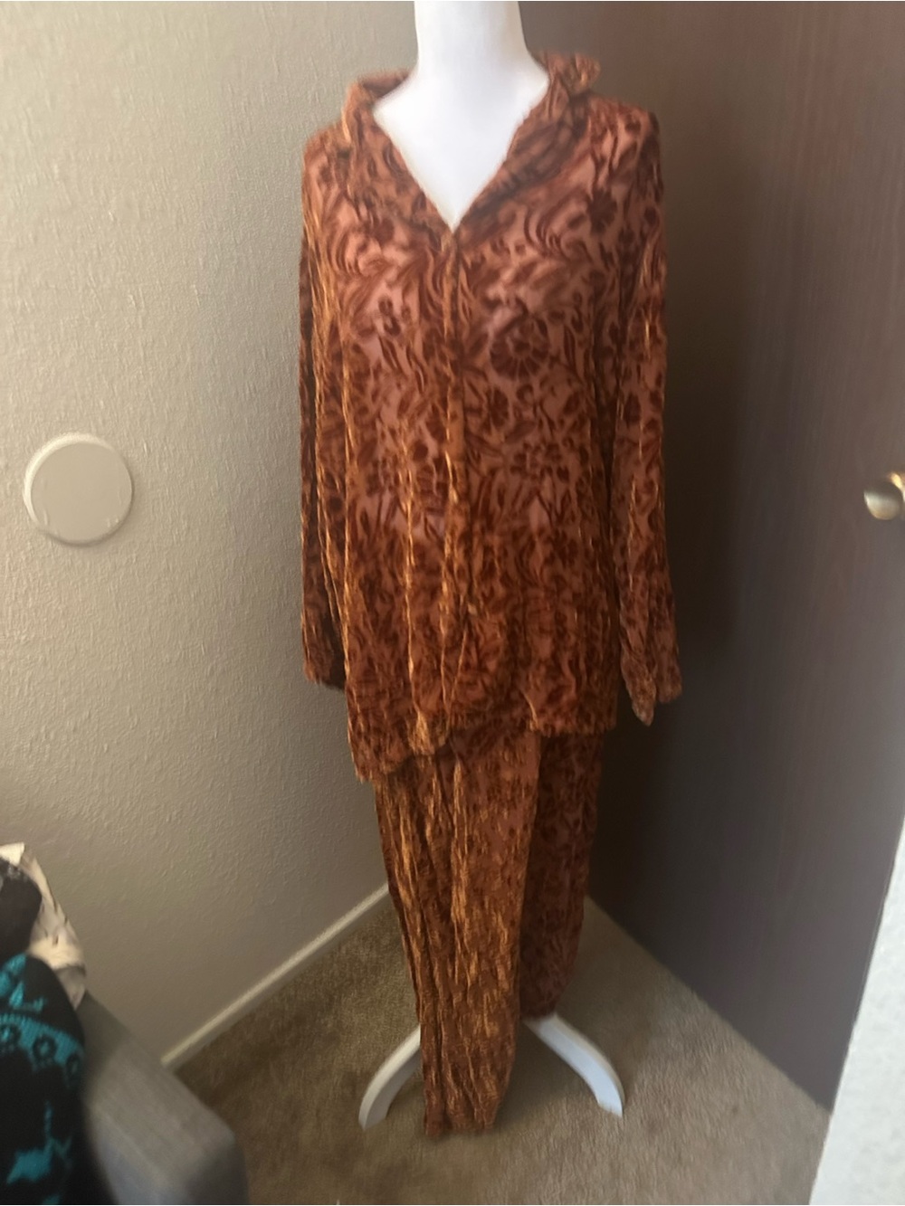 Victoria's Secret Brown Velvet Button-Up Pajama Set